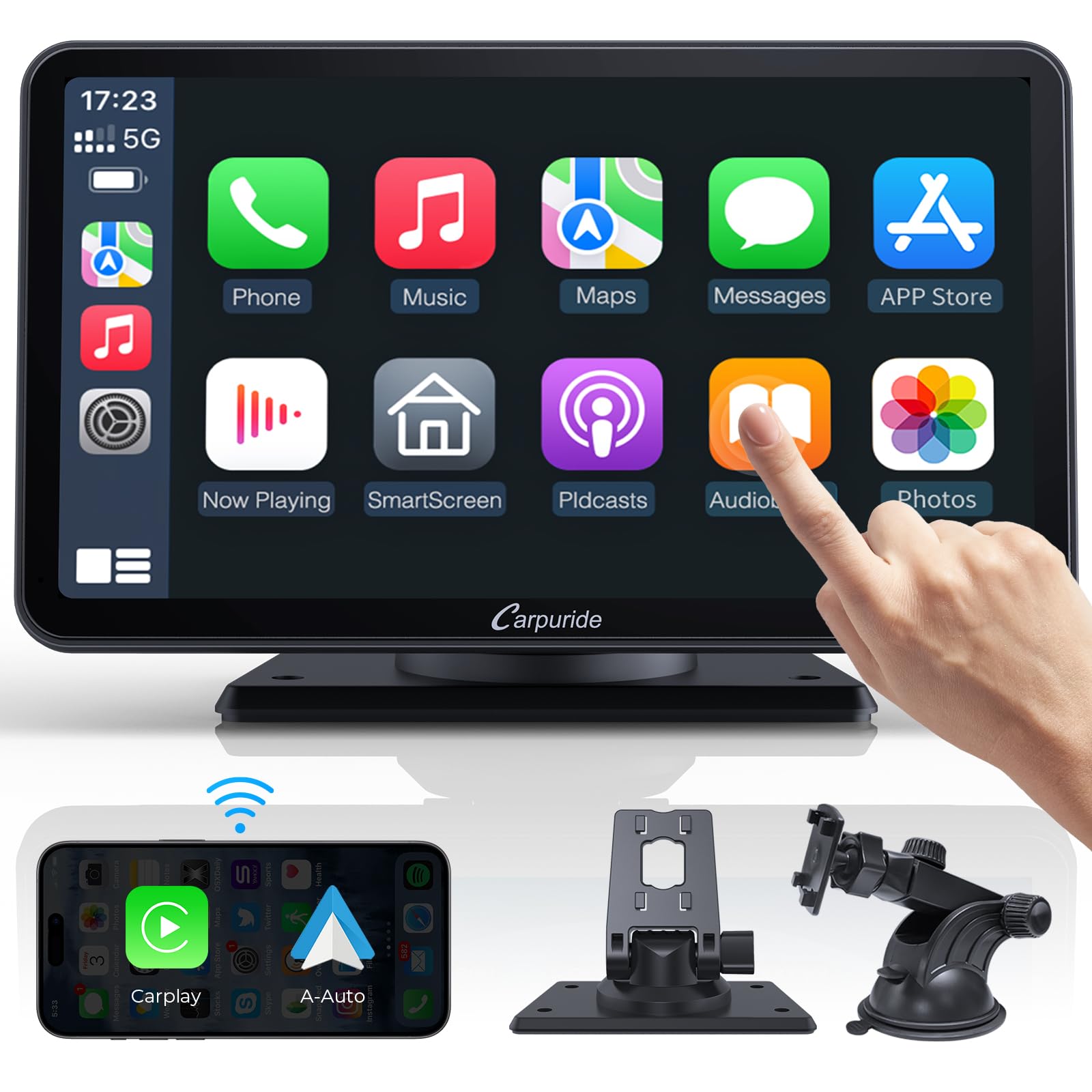 Amazon.com: Carpuride Portable Wireless CarPlay Screen for Car- 7